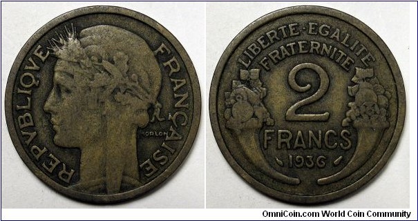 France, 1936 2 Francs, KM#886.