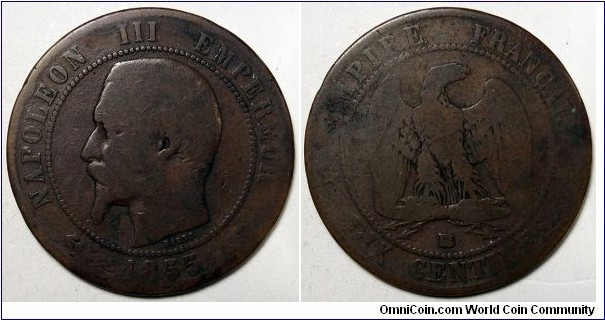 France, 1855-A 10 Centimes, Paris mint(Anchor), KM#777.1.