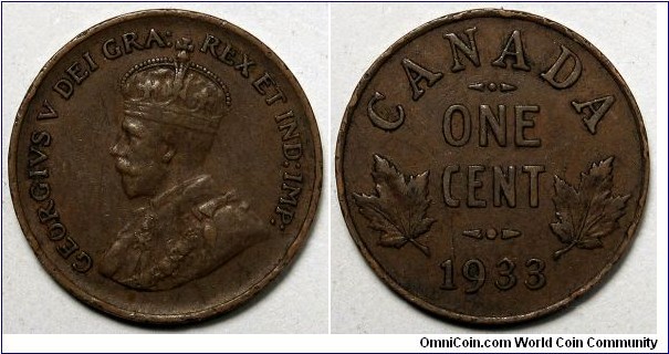 Canada, 1933 1 Cent, KM#28.