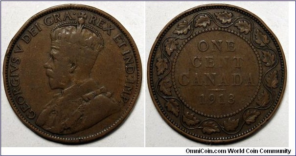 Canada, 1913 1 Cent, KM#21.