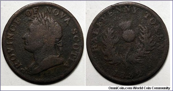 Nova Scotia, 1832 ½ Penny, CCT# NS-1D