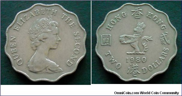Hong Kong 2 dollars.
1980