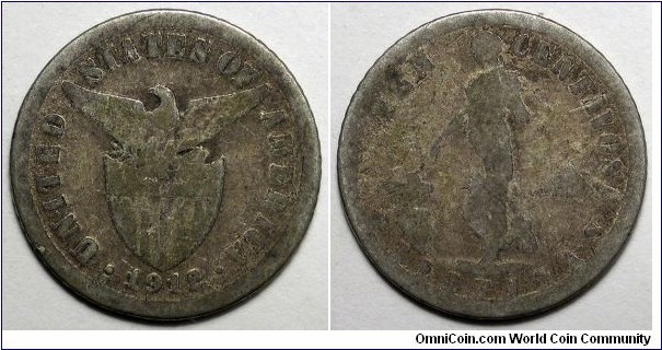 Philippines, 1912-S 10 Centavos, KM#169.