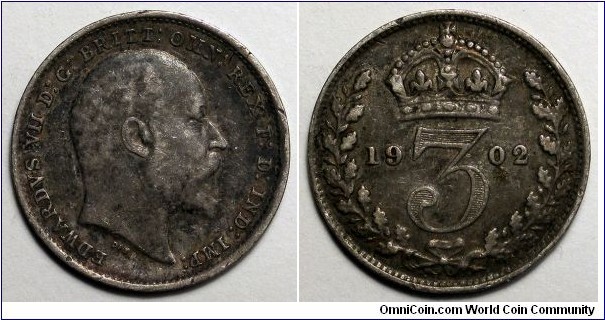 United Kingdom, 1902 3 Pence, KM#797.