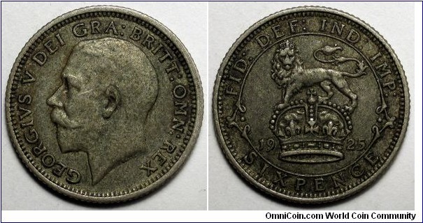 United Kingdom, 1925 6 Pence, KM# 815a.