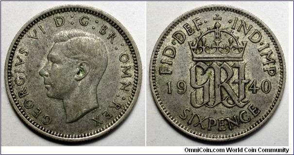 United Kingdom, 1940 6 Pence, KM#852.
