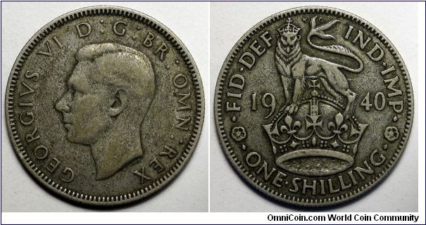 United Kingdom, 1940 1 Shilling, KM#853.