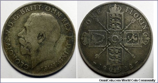 United Kingdom, 1922 Florin, KM#817a.