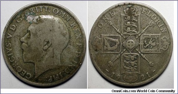 United Kingdom, 1921 Florin, KM#817a.