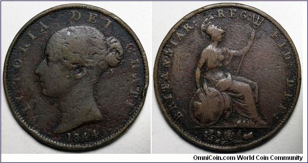 United Kingdom, 1844 Half Penny, KM#726.