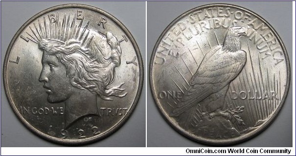 1922 Peace Dollar, Type set piece.