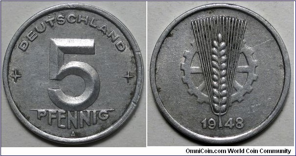 German DR, 1948-A 5 Pfennig, KM#2.
