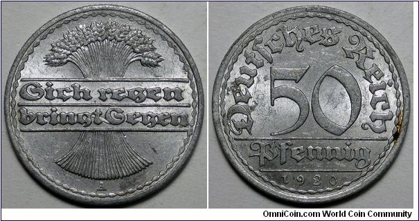 Germany, 1920-A 50 Pfennig, KM#27.