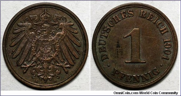 Germany, 1901-A 1 Pfennig, KM#10.