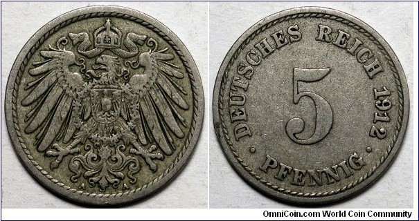 Germany, 1912-A 5 Pfennig, KM#11.