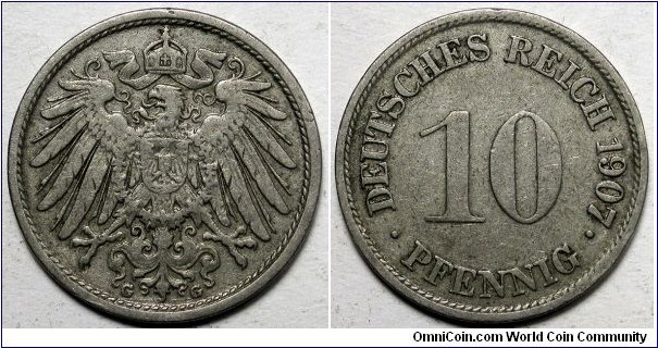 Germany, 1907-G 10 Pfennig, KM#12.