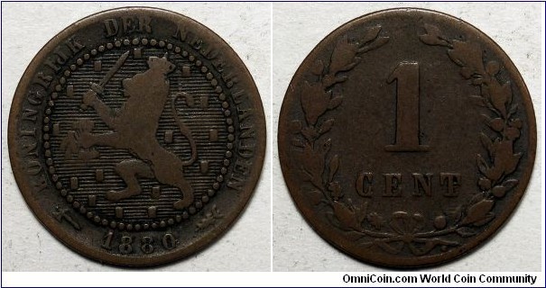 Netherlands, 1880 1 Cent, KM#107.