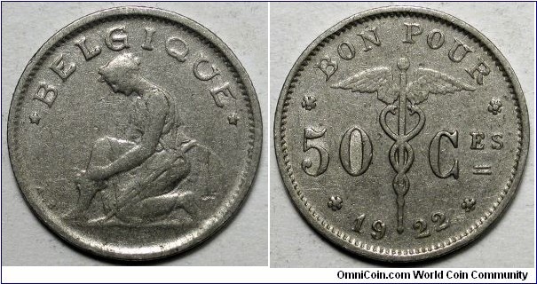 Belgium, 1922 50 Centimes, KM#87.