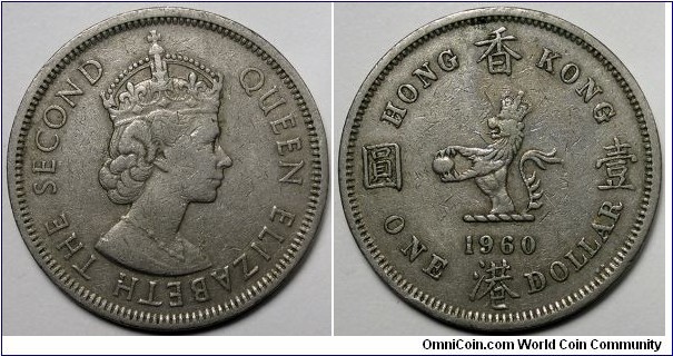 Hong Kong, 1960-H 1 Dollar, KM#31.