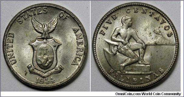 Philippines, 1944 5 Centavos, KM#280a.