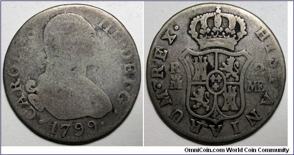 Spain, 1799-MF 2 Reales, KM#430.1.
