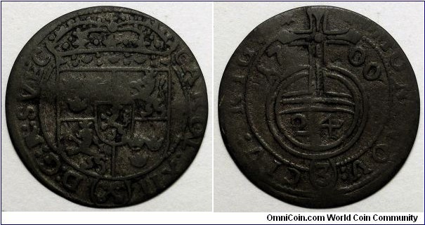 Swedish Livonia, 1700 1/24 Thaler, bent and re-flattened, SvB# 108.