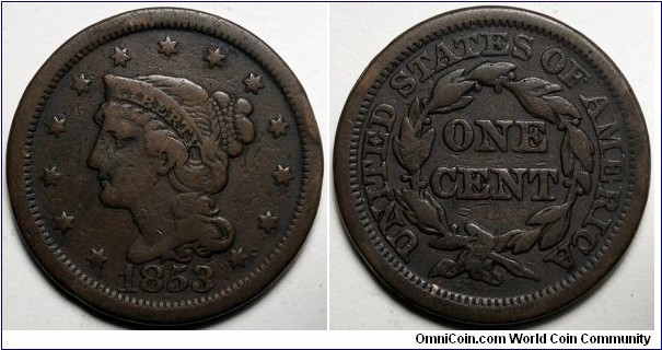 1853 Braided hair large cent.