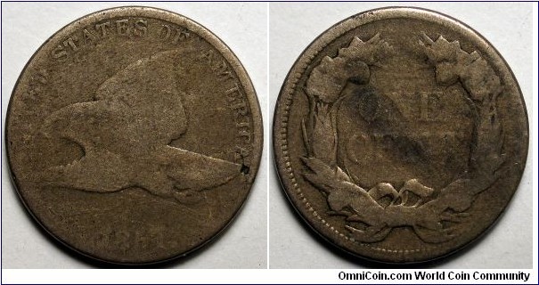 1857 Flying eagle cent, obverse lamination.
