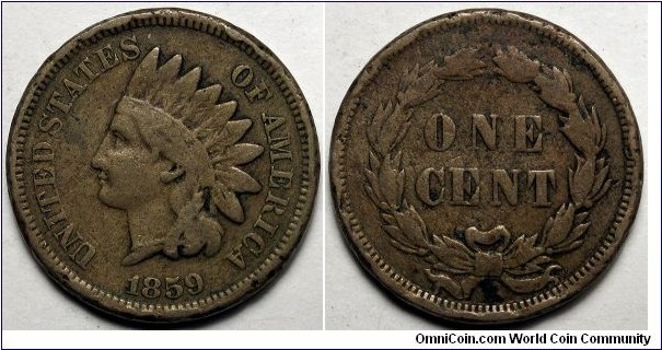 1859 Indian head cent, rim dings.