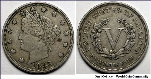 1883 V Nickel, No cents.