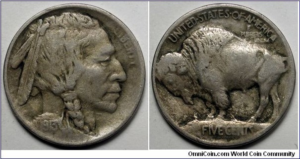 1913 Type 1 reverse Buffalo nickel.