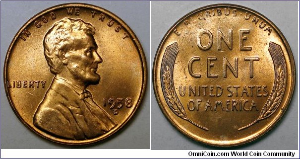 1958-D Lincoln wheat cent.