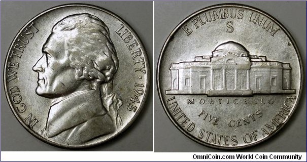 1945-S Jefferson nickel.