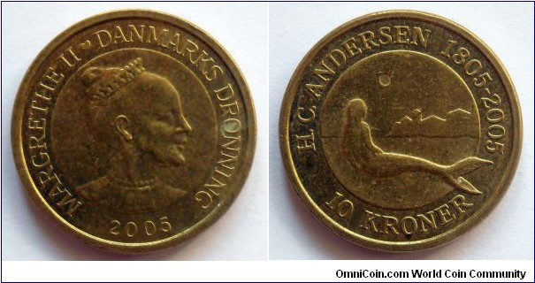 Denmark 10 kroner.
2005, 200th Anniversary of the Birth of Hans Christian Andersen - Fairy Tales Series - Little Mermaid. 