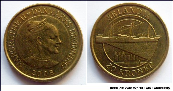 Denmark 20 kroner.
2008, Danish Ships - Selandia.