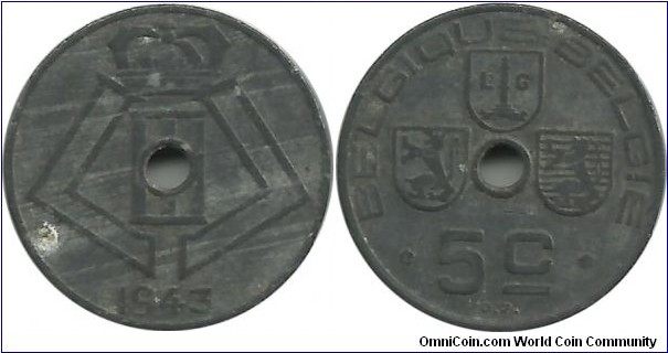 Belgium 5 Centimes 1943(Fr-Dt)