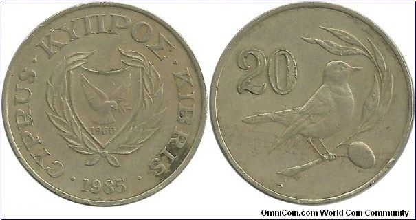 Cyprus-Republic 20 Cents 1985