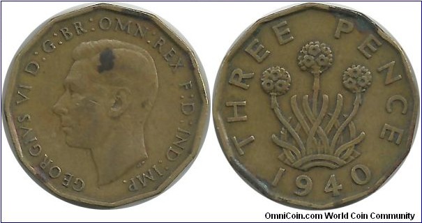 GreatBritain 3 Pence 1940(AlBr)