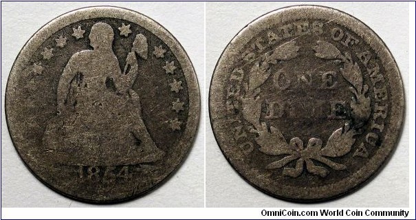 1854 Seated liberty dime.