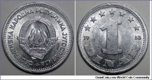 Yugoslavia, 1953 1 Dinar, KM#30.