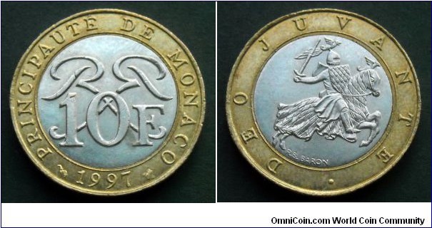 Monaco 10 francs.
1997, Bimetal.