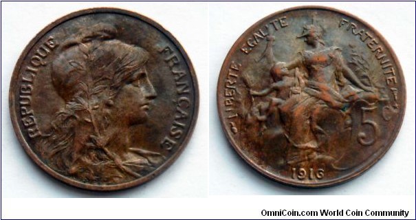 France 5 centimes.
1916, Madrid mint.
