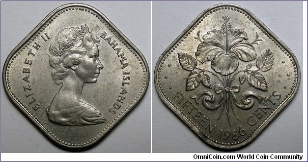 Bahamas, 1966 15 Cents, 930,000 Mintage, KM#5.