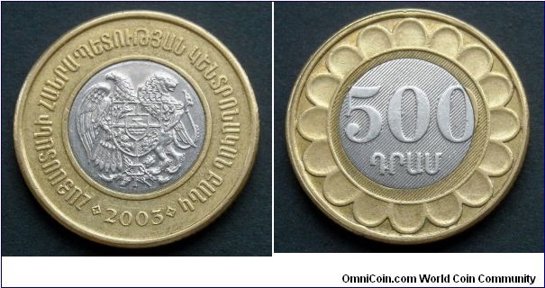 Armenia 500 dram.
2003, Bimetal.