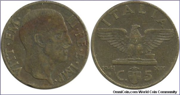 Italy-Kingdom 5 Centesimi 1941R