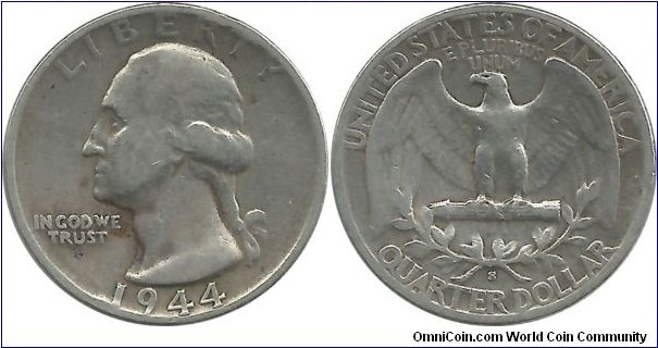 USA Quarter Dollar 1944S (6.25 g / .900 Ag)
