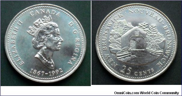 Canada 25 cents.
1992, 125th Anniversary of the Canadian Confederation - New Brunswick.