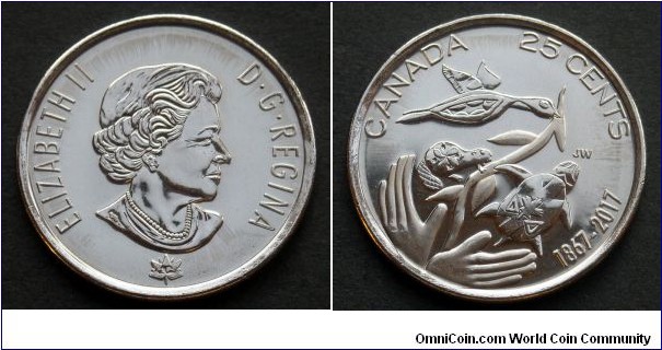 Canada 25 cents.
2017, 150th Anniversary of Canada - Hope for a Green Future.