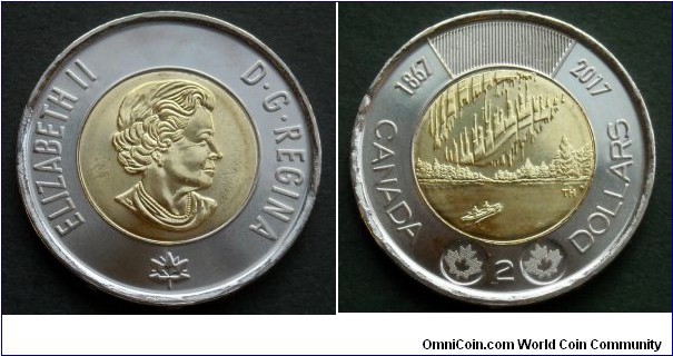 Canada 2 dollars.
2017, 150th Anniversary of Canada - Dancing of the Spirits.