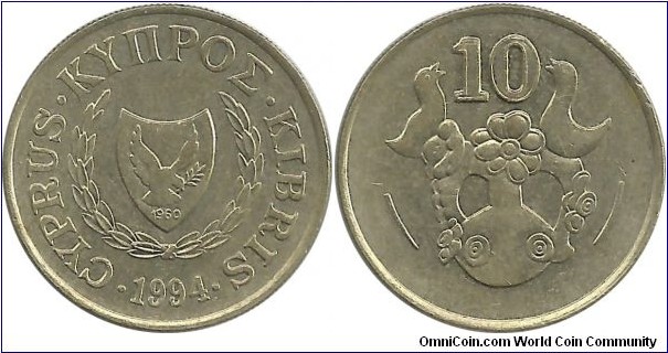 Cyprus-Republic 10 Cents 1994